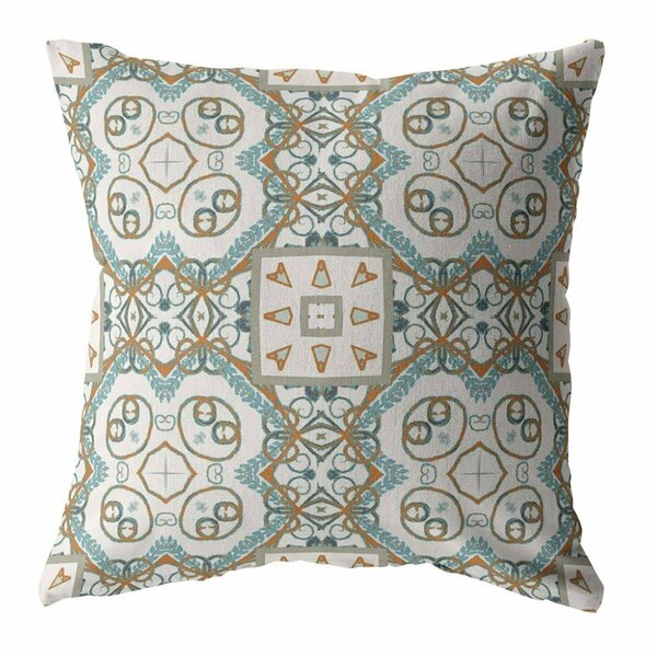 Palacedesigns 28 in. Mandala Indoor & Outdoor Throw Pillow Orange Light Blue & White PA3104171